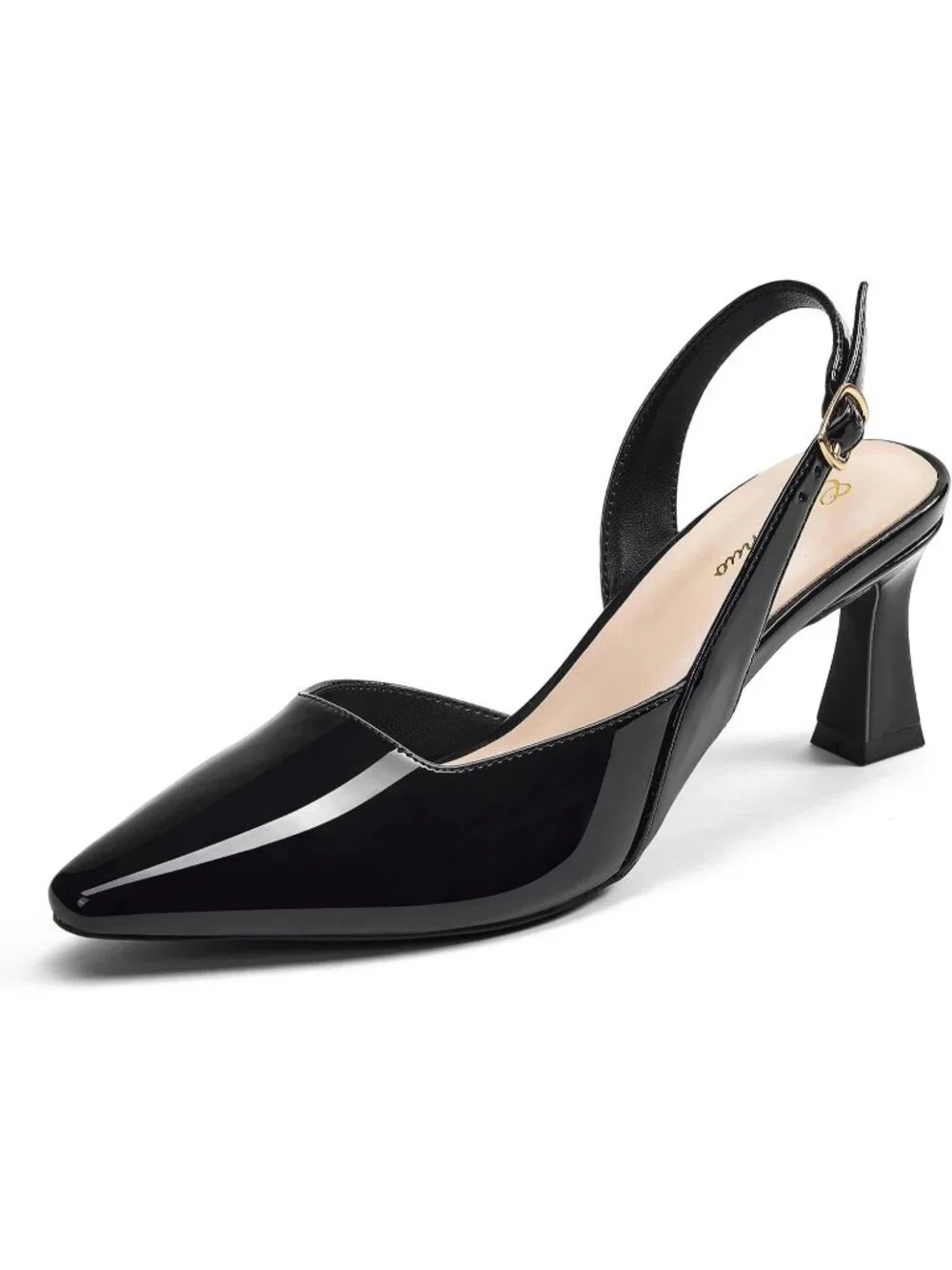 Women's Black Slingback Pump Pointed Closed Toe Elegant Low Kitten Heel Shoes